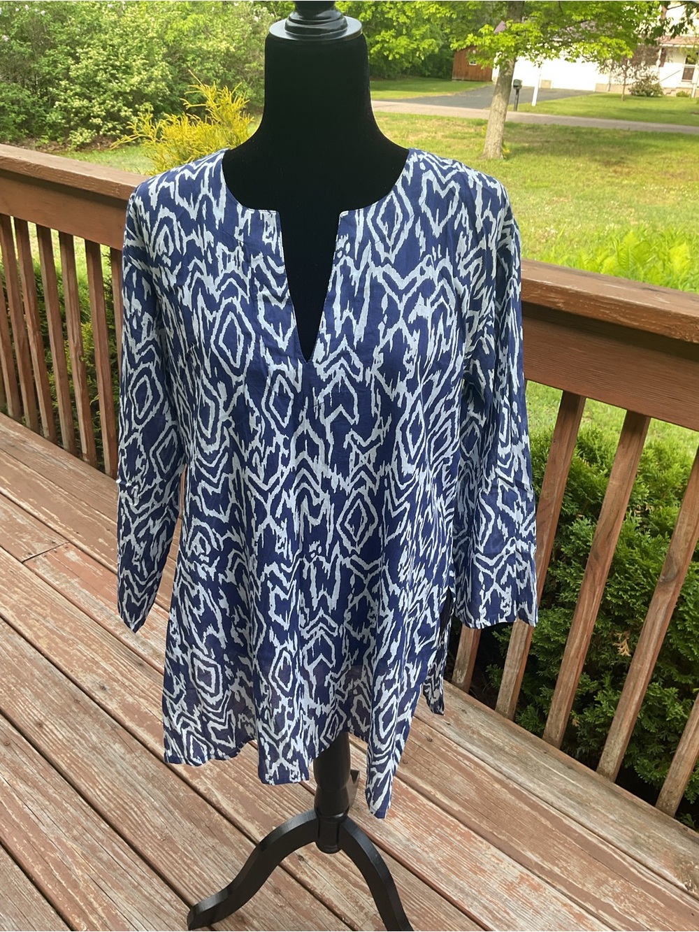 Blue & White Ikat Tunic Top